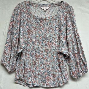 LC Lauren Conrad Floral Balloon Sleeve Ribbed Knit Top
Spring, Feminine,Coquette